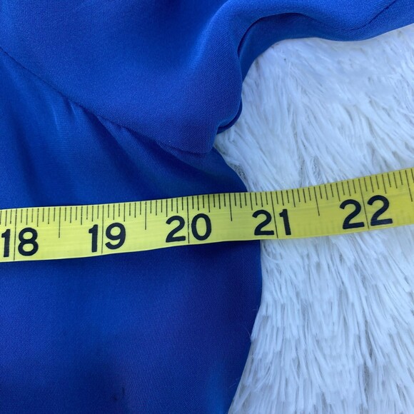 Wai Ming 100% Silk Blue Lattice Detailed Long Sleeve Dress Missing Belt Small - Picture 8 of 9